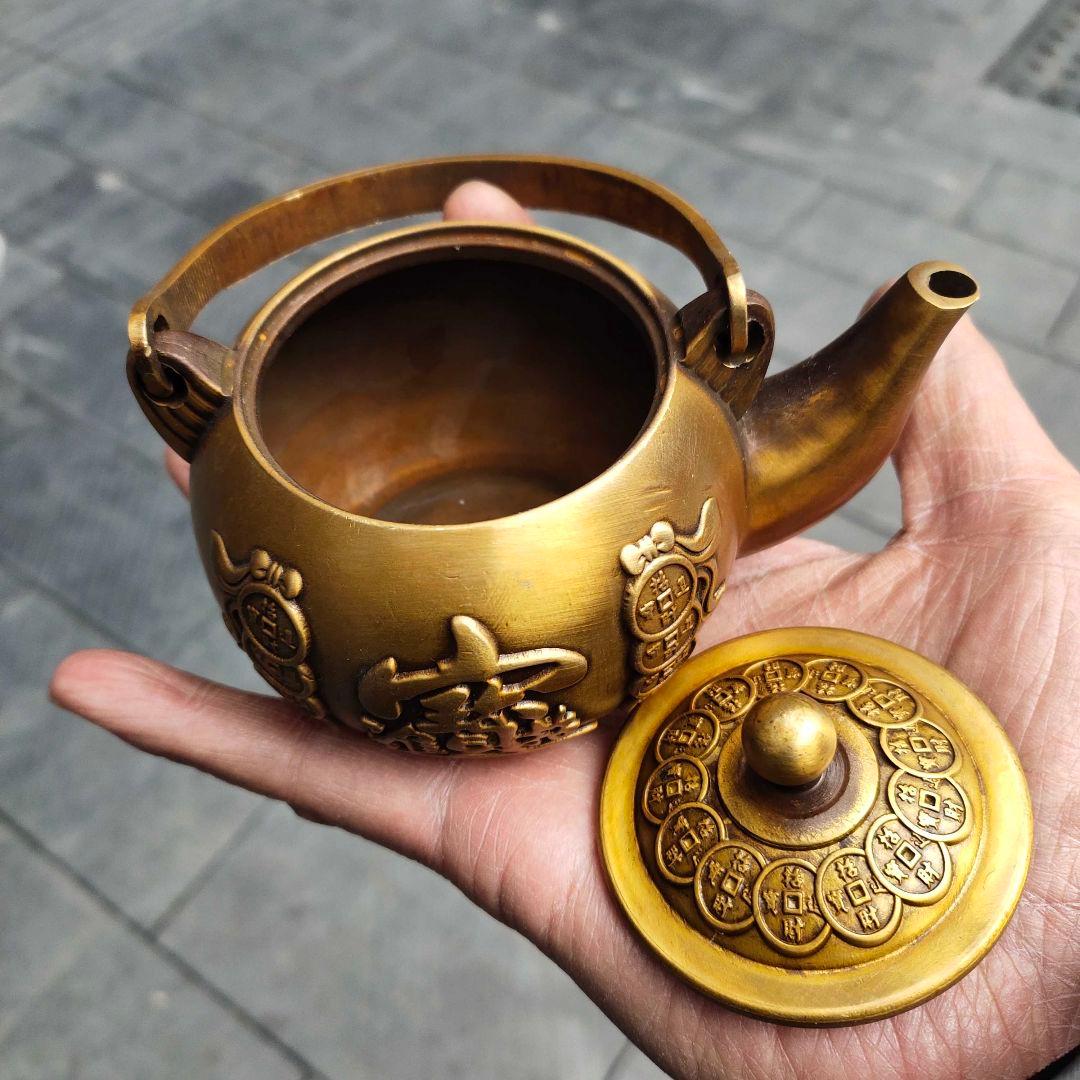 銅器 招財進宝茶壺 酒壺 提梁壺 茶道具 煎茶道具 工芸品 置物