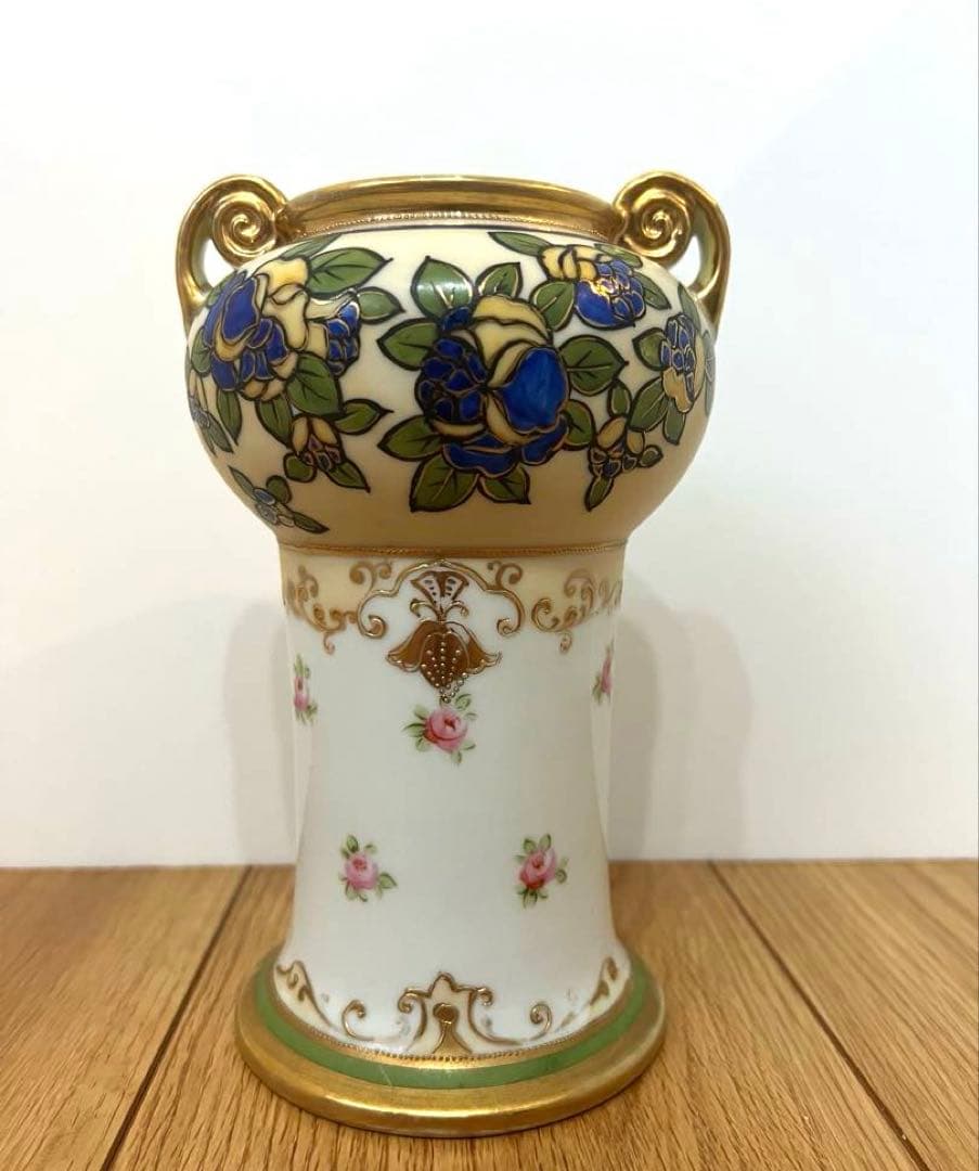 オールドノリタケ　ハンドペイント　花瓶　フラワーベース　金彩