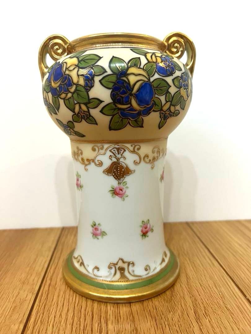 オールドノリタケ　ハンドペイント　花瓶　フラワーベース　金彩