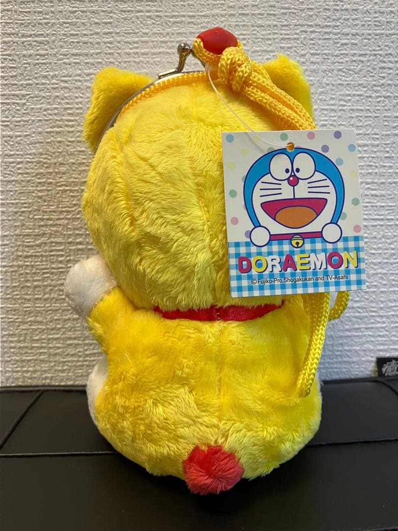 元祖ドラえもん　耳付き　黄色い　ぬいぐるみ調　がま口　財布　ポシェット　ミニドラ