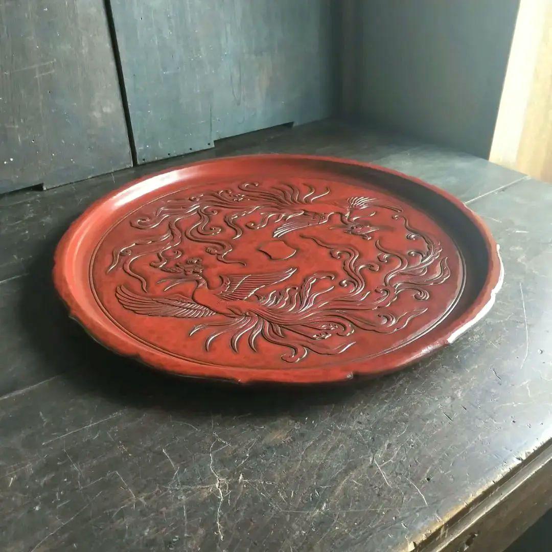 最高級 鎌倉彫 48㎝ 超大型 15寸 博古堂 鳳凰・古鏡モチーフ 丸