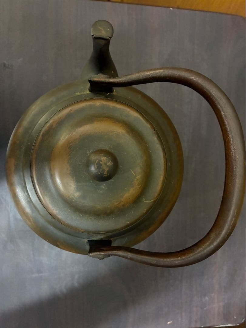 銅製の山彫刻やかん アンティーク 古美術 骨董品