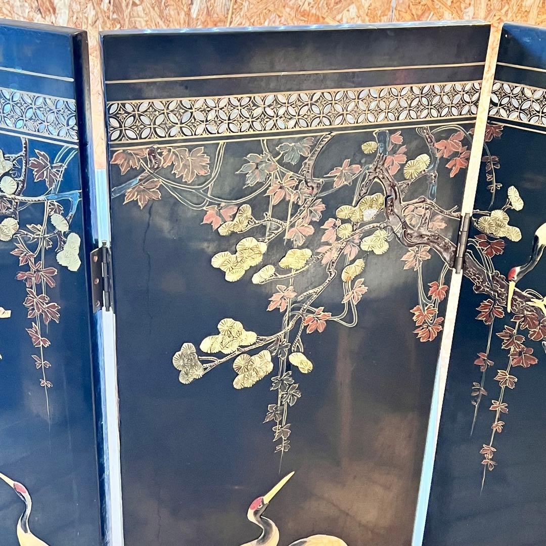一点 中国美術 螺鈿細工 鶴 年代物 パーテーション 飛天 漆器 天水