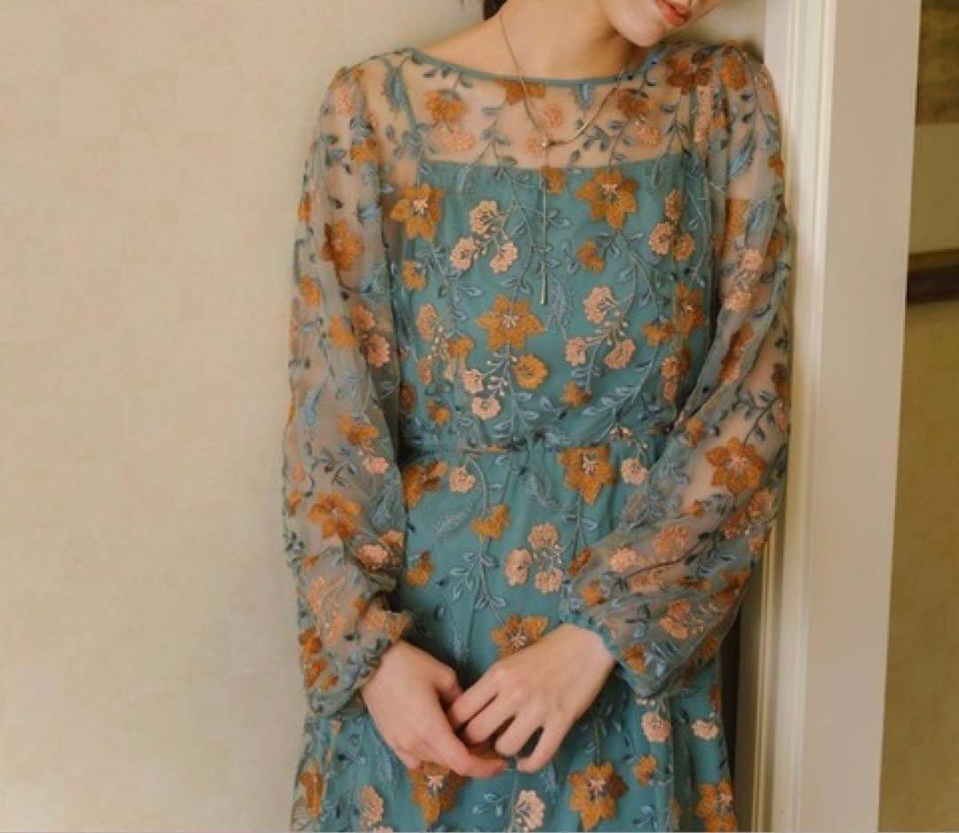 Kastane オケージョン ドレス 結婚式 ワンピース グリーン 花柄