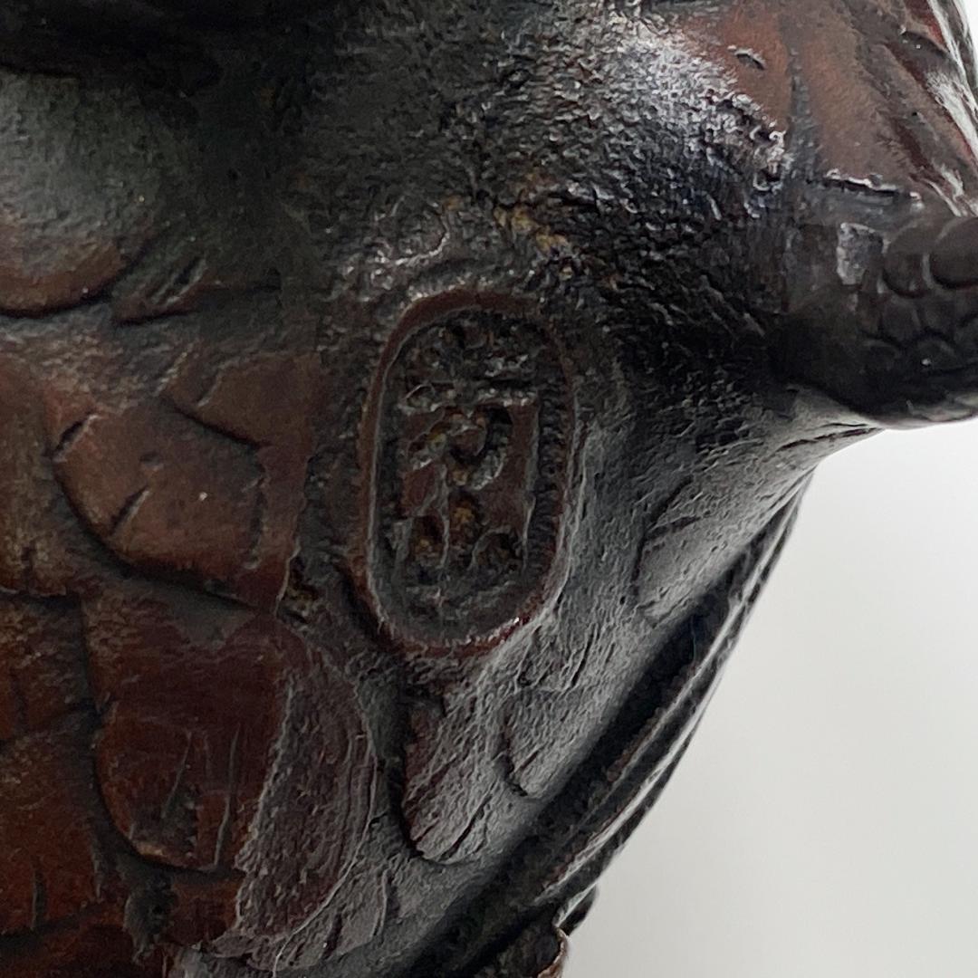 鋳金家 芳山 作 唐銅製 俵鶏置物 オブジェ 銅像 ブロンズ像