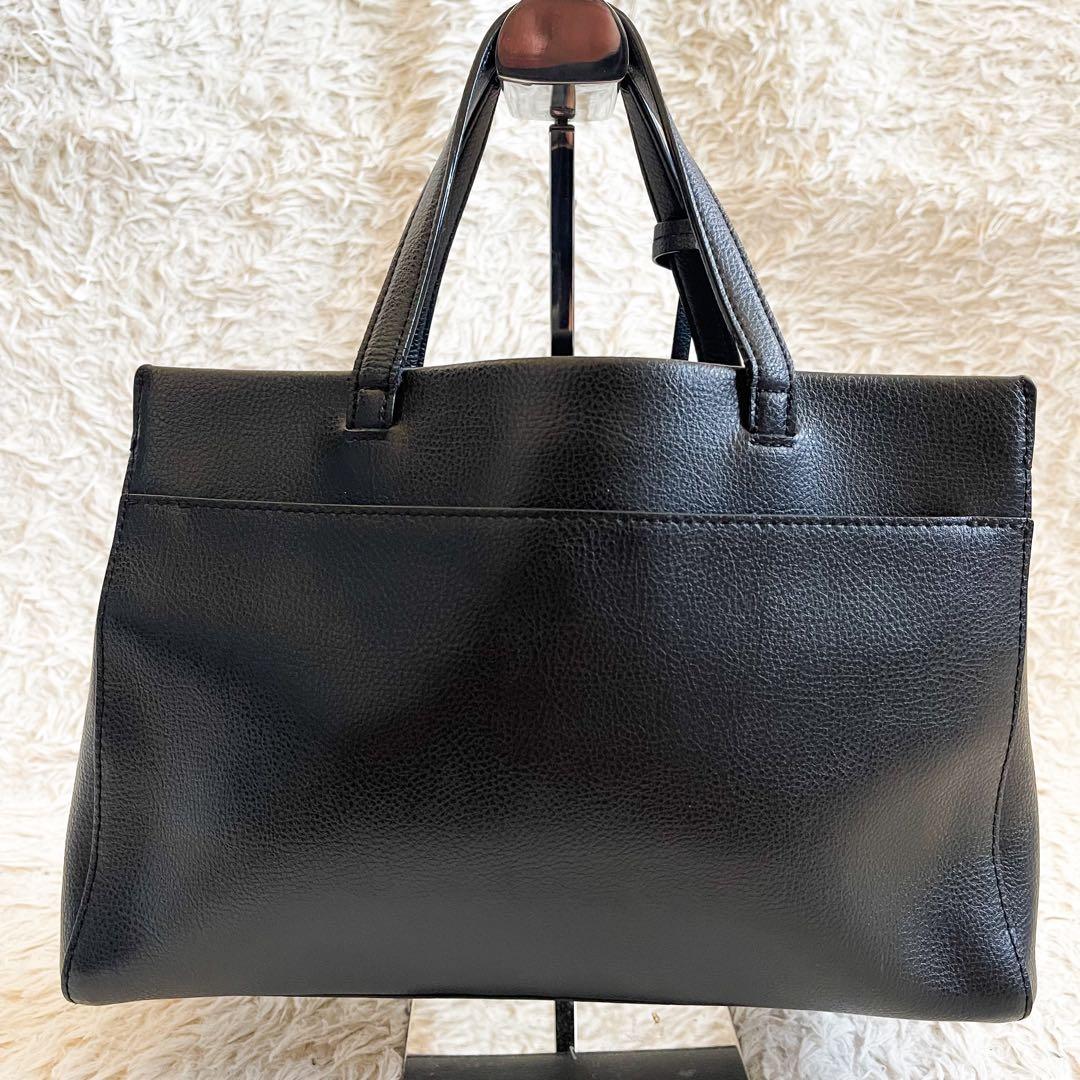 【美品】agnes b VOYAGE ハンドバッグ シボ革 ブラック チャームJ