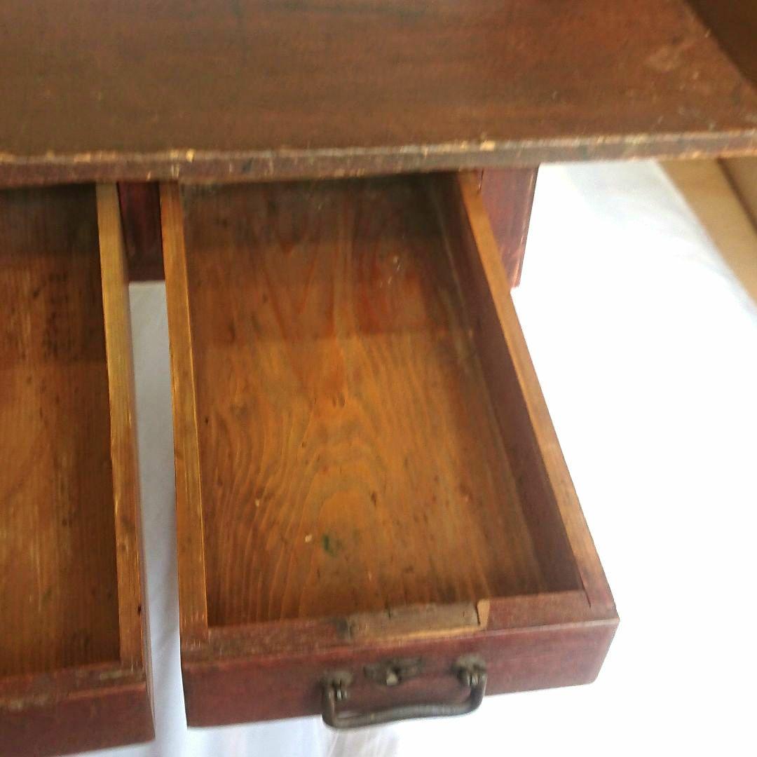 昭和レトロ】木製文机 ダークブラウン 引き出し2つ アンティーク