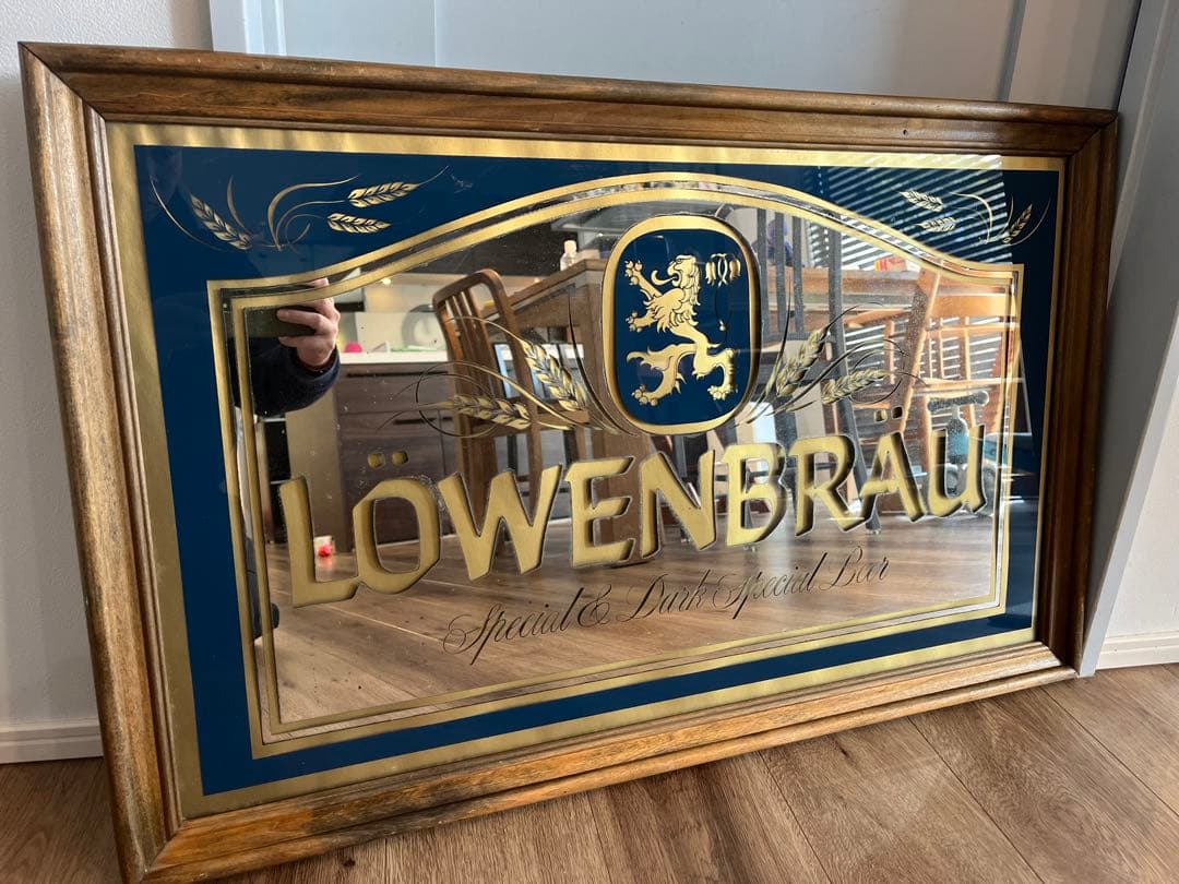 Löwenbräu レーベンブロイ 大型パブミラー 木製フレーム ビンテージ