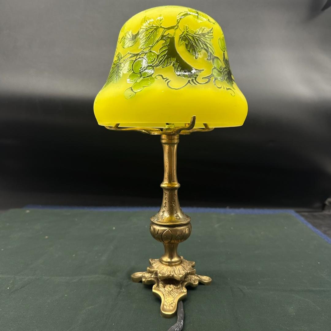 エミールガレ 真鍮台座 ランプ 1灯照明 カメオ彫り 被せガラス 高さ