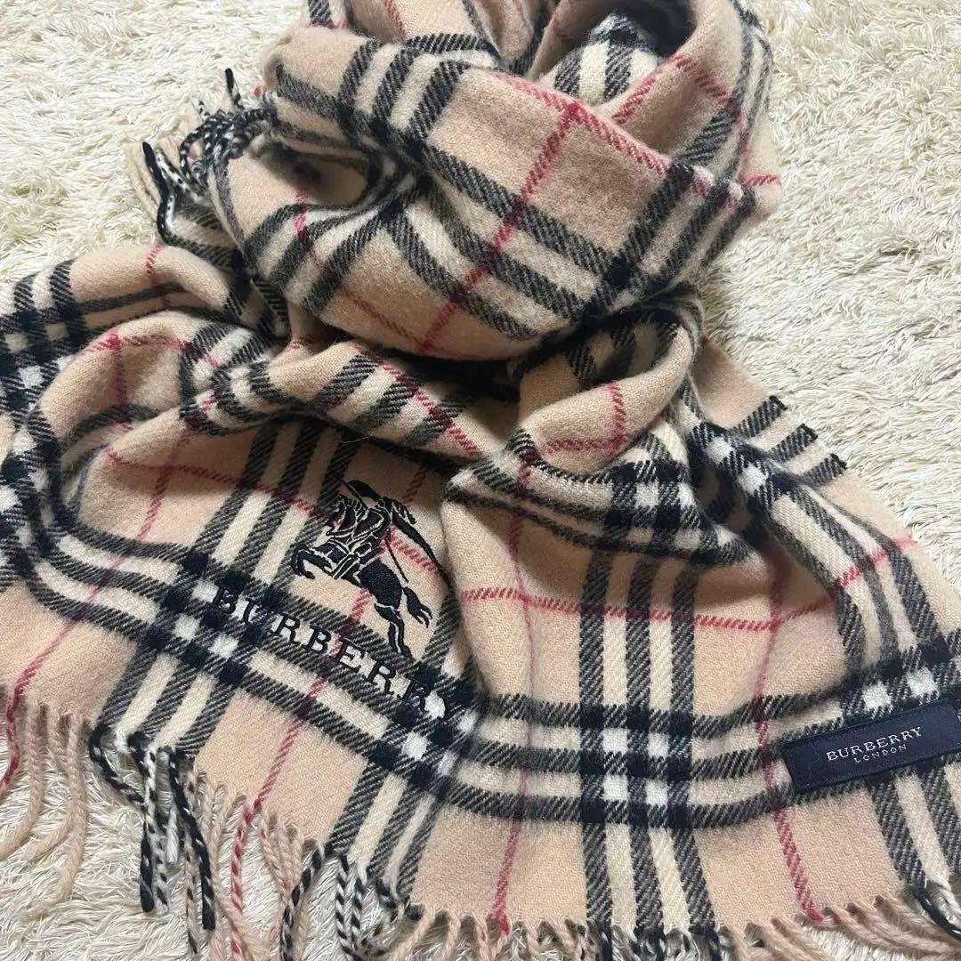 美品】バーバリー ノバチェック 大判 ホースロゴ ウール ストール 膝掛け