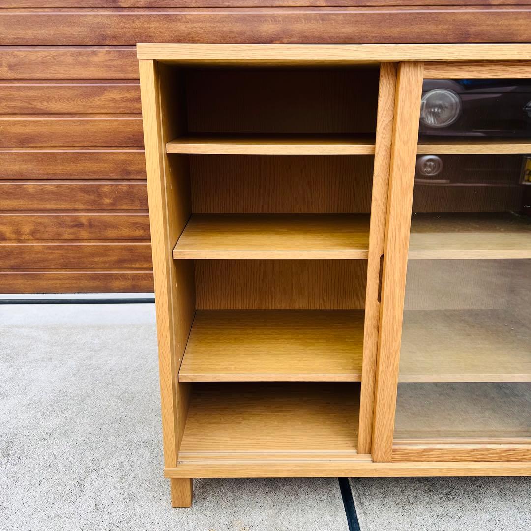 美品・廃盤希少☆無印 木製キャビネット・ガラス扉（引戸）・オーク材