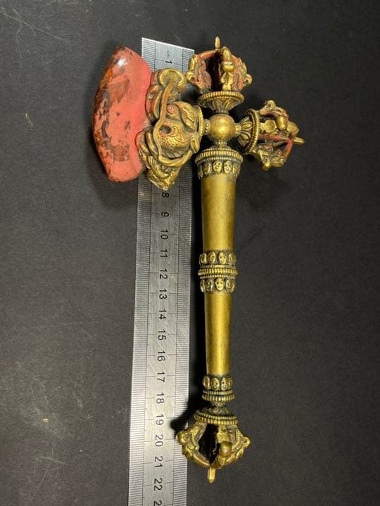 五股金剛杵月刀法器 鎏金法物 蔵出天然水晶刃嵌 金剛降魔法器 大逸品