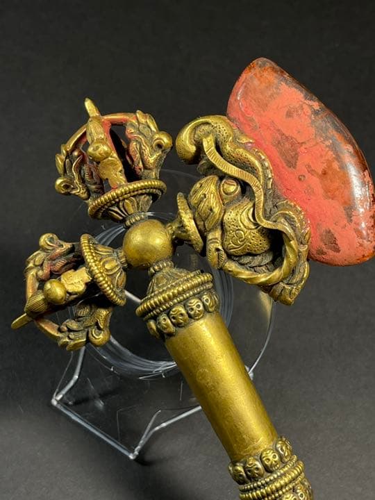 五股金剛杵月刀法器 鎏金法物 蔵出天然水晶刃嵌 金剛降魔法器 大逸品