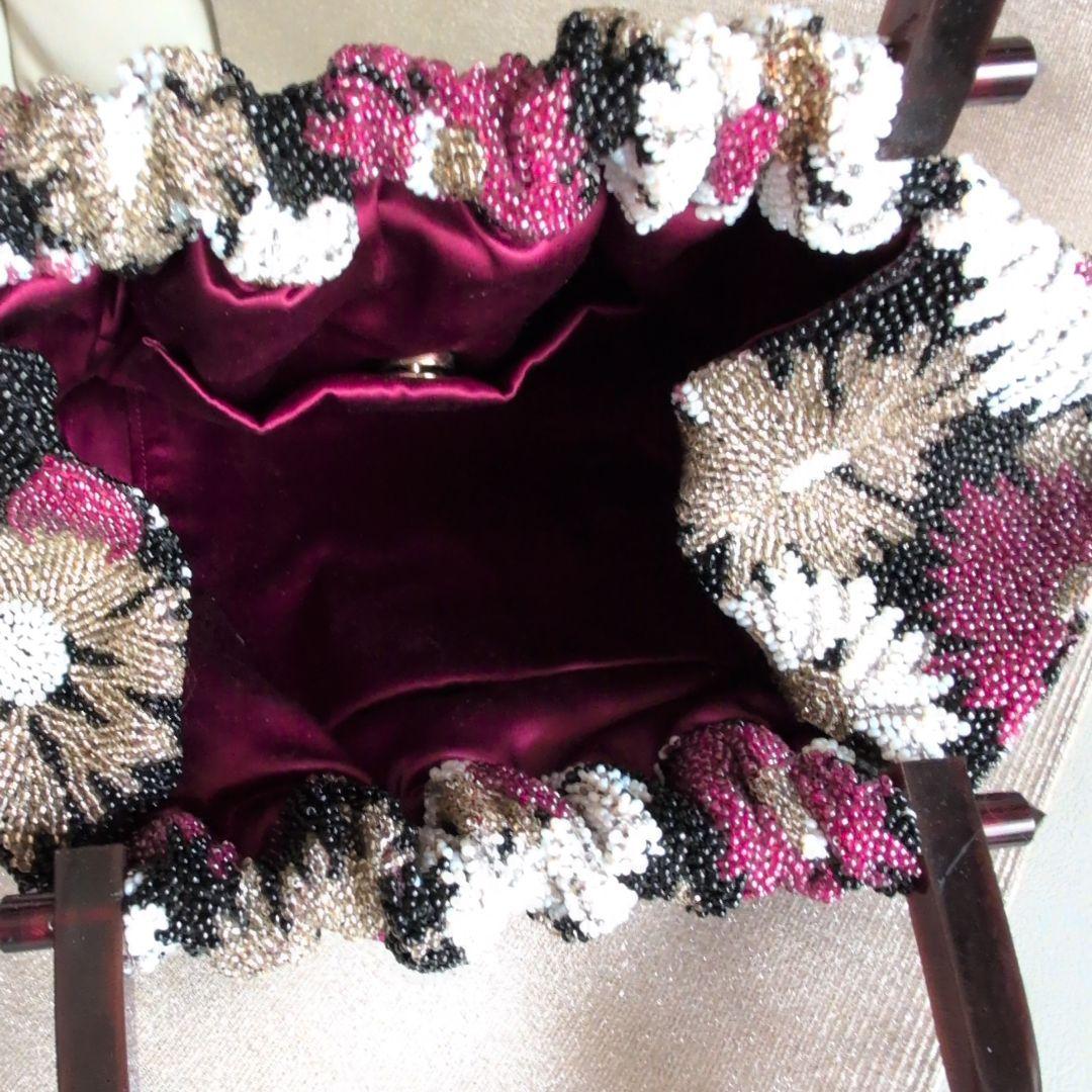 ビーズ和装バック　刺繍花　超美品