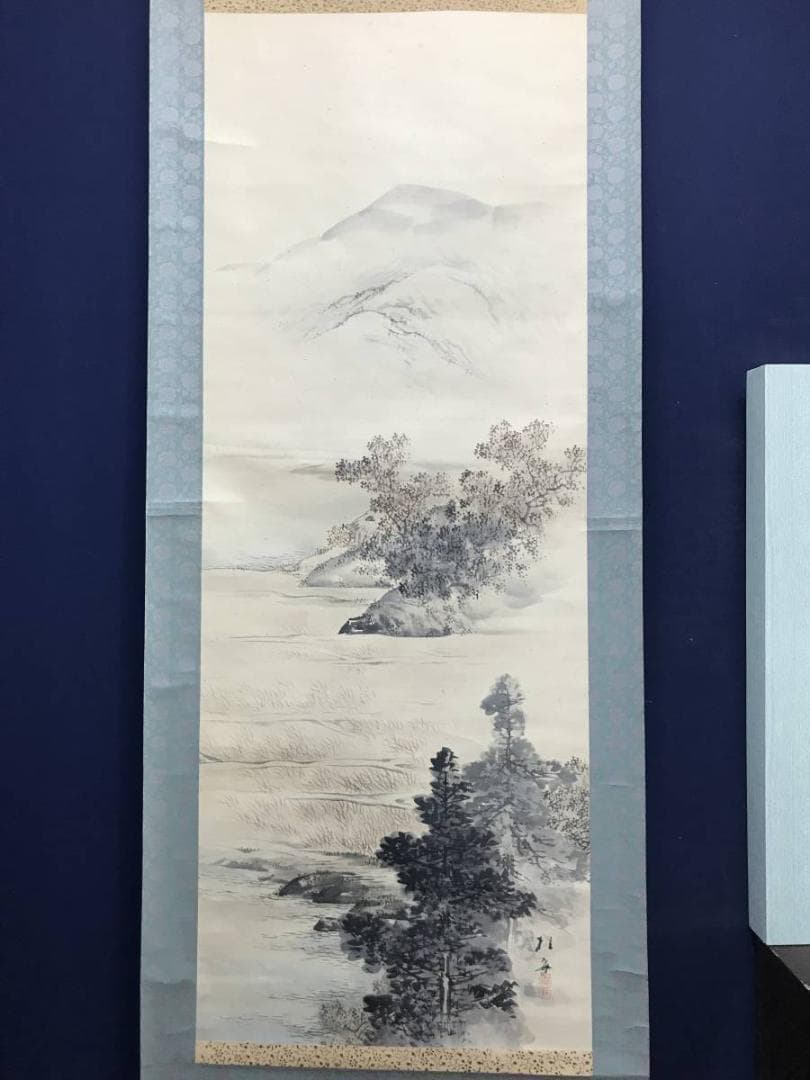 【真作】羽田桂舟/田家図/山水図/秋景山水図/掛軸/名家伝来/AC-749