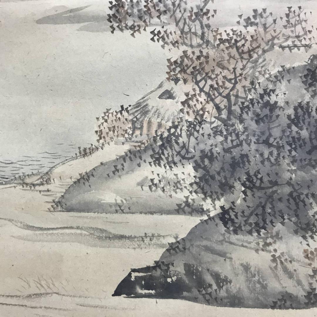 【真作】羽田桂舟/田家図/山水図/秋景山水図/掛軸/名家伝来/AC-749