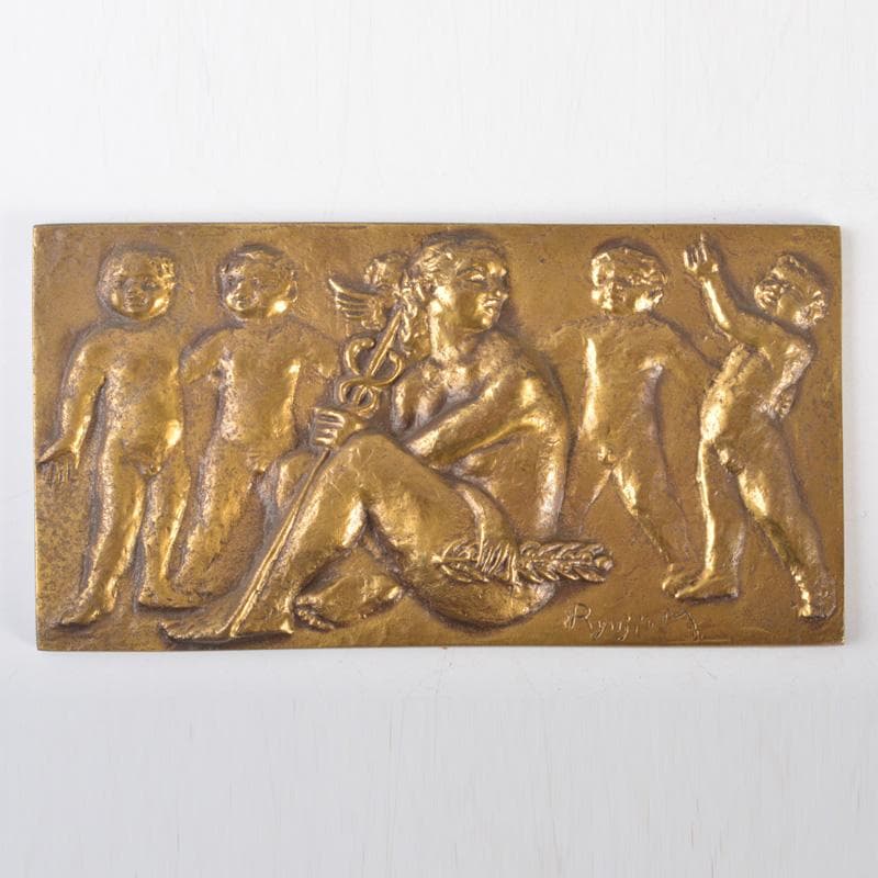 銅板レリーフ　柳原義達作　飛ぶ　裸婦画　RYUJI.M刻印　2点　N　6548