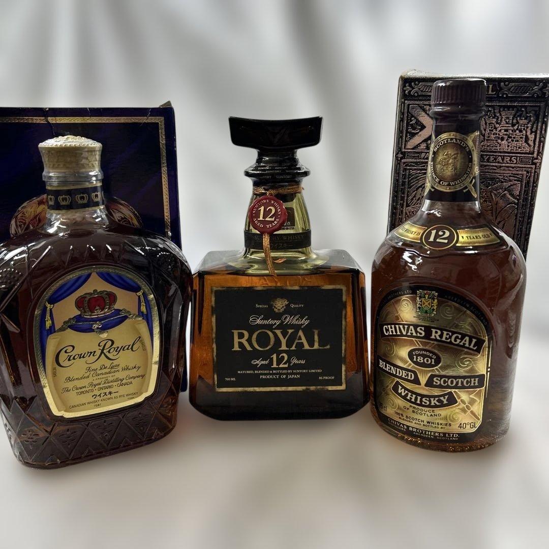 ウイスキー ロイヤルクラウン．ロイヤル12年.シーバスリーガル未開封3点セット ウイスキー ロイヤルクラウン．ロイヤル12年.シーバスリーガル未開封3