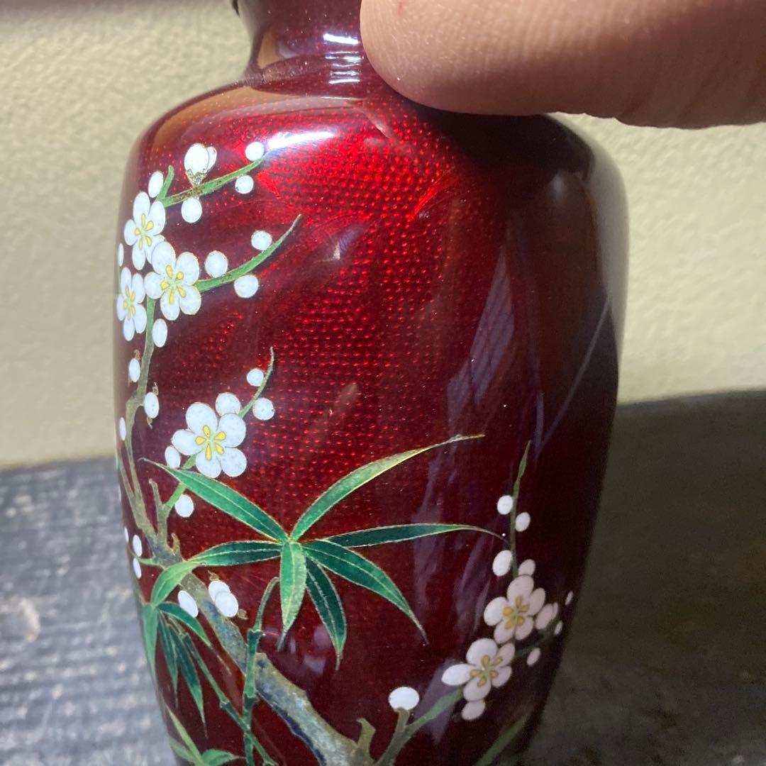 古玩 竹梅図七宝花瓶