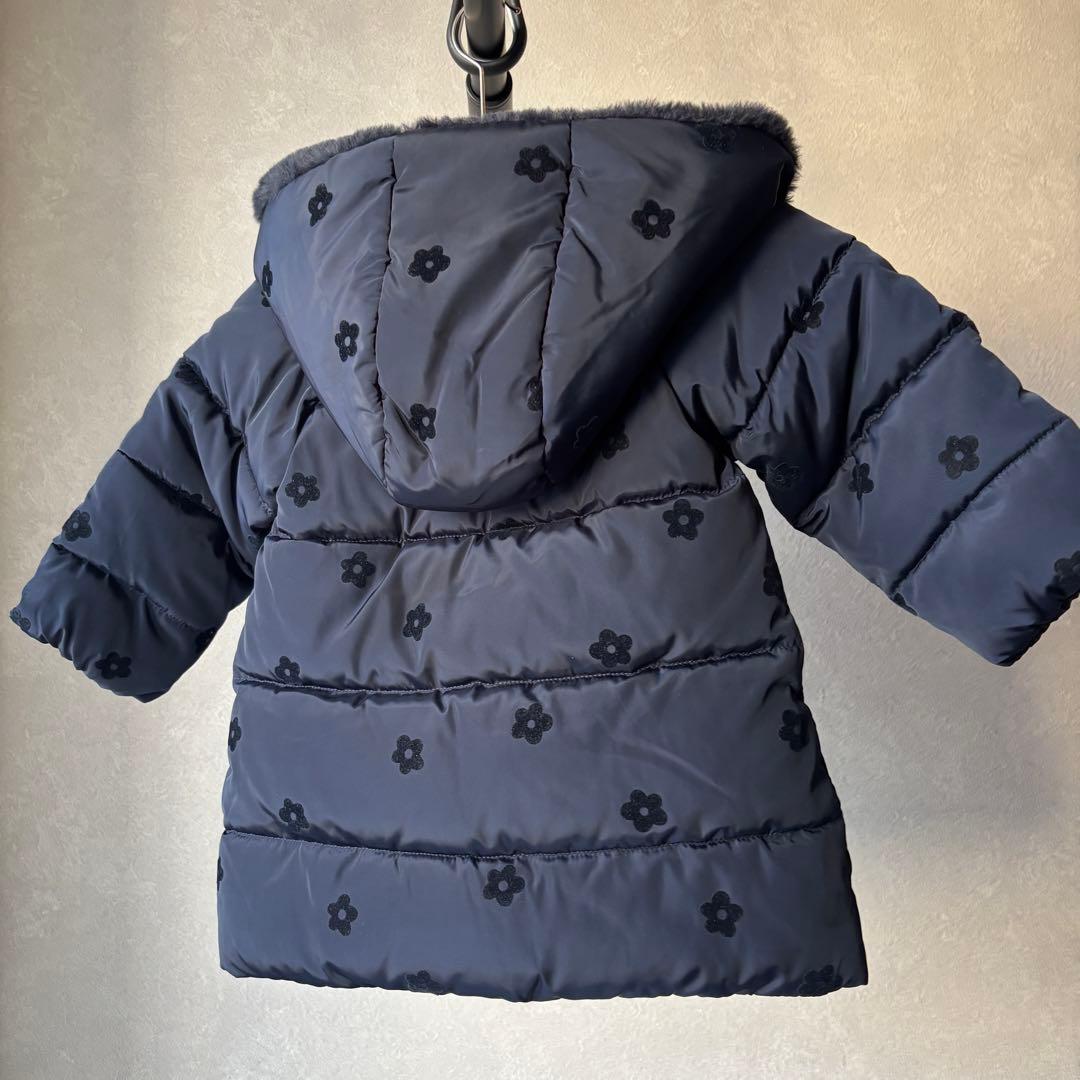 jacadi ネイビー 花柄ダウンコート 88cm
