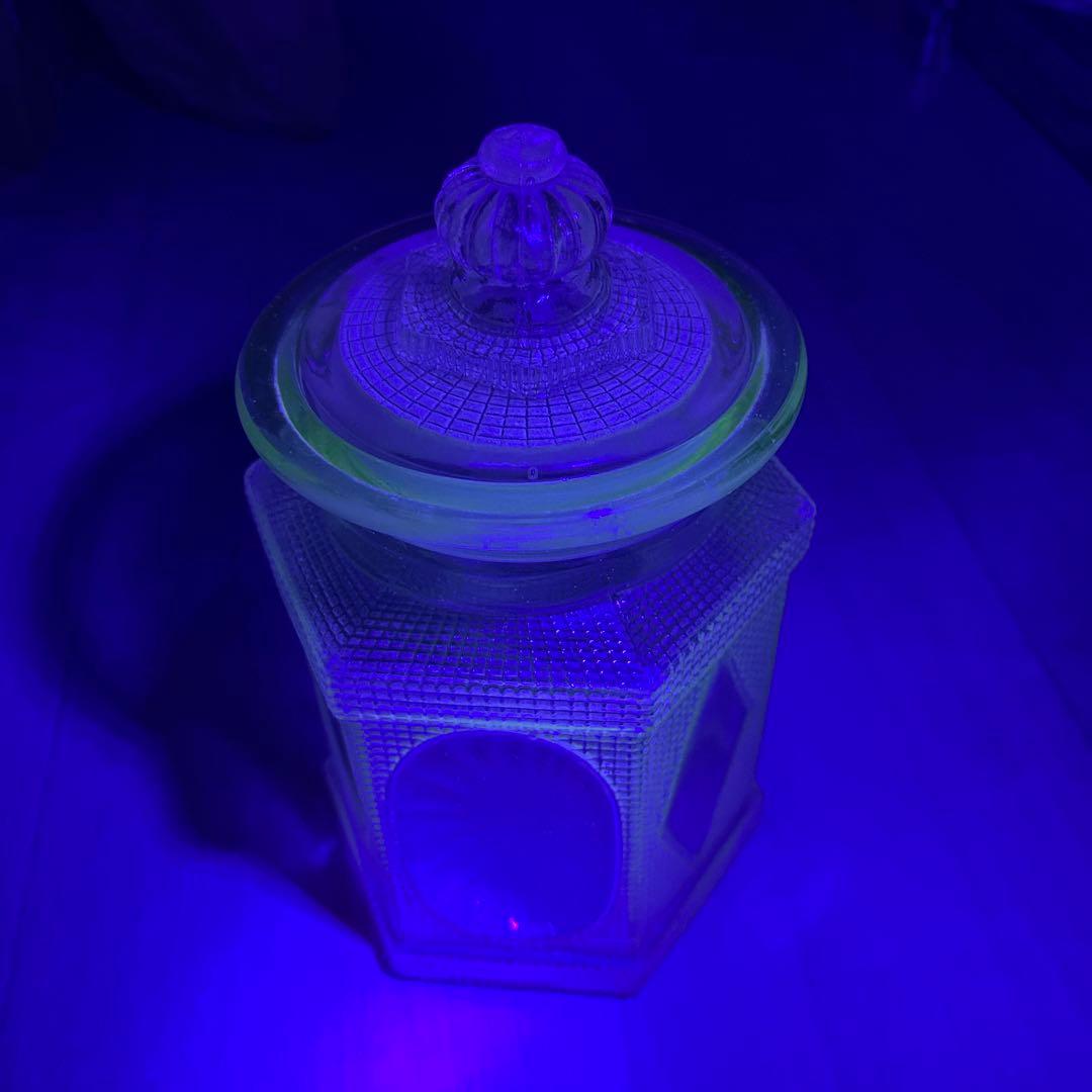 飴屋瓶 ガラス瓶 保存容器 ウランガラス 昭和レトロ 大正ロマン 六角形