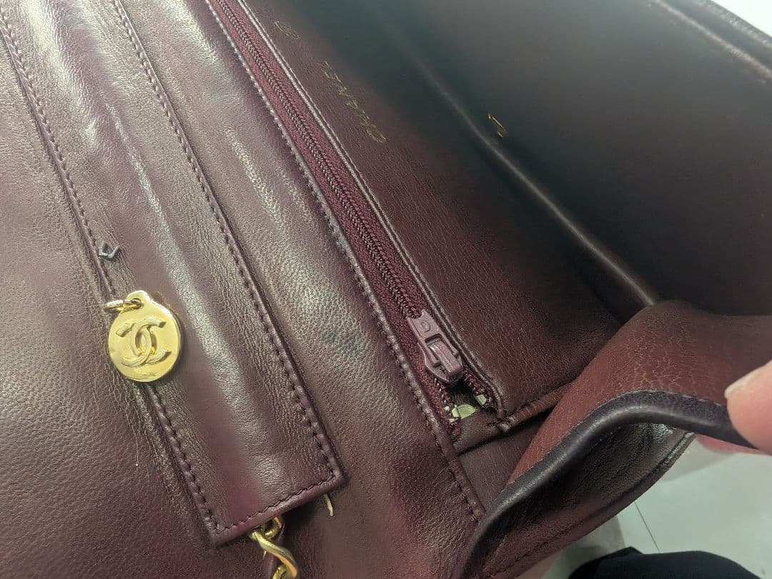 CHANEL シャネル マトラッセ チェーンショルダー ボルドー ゴールド金具