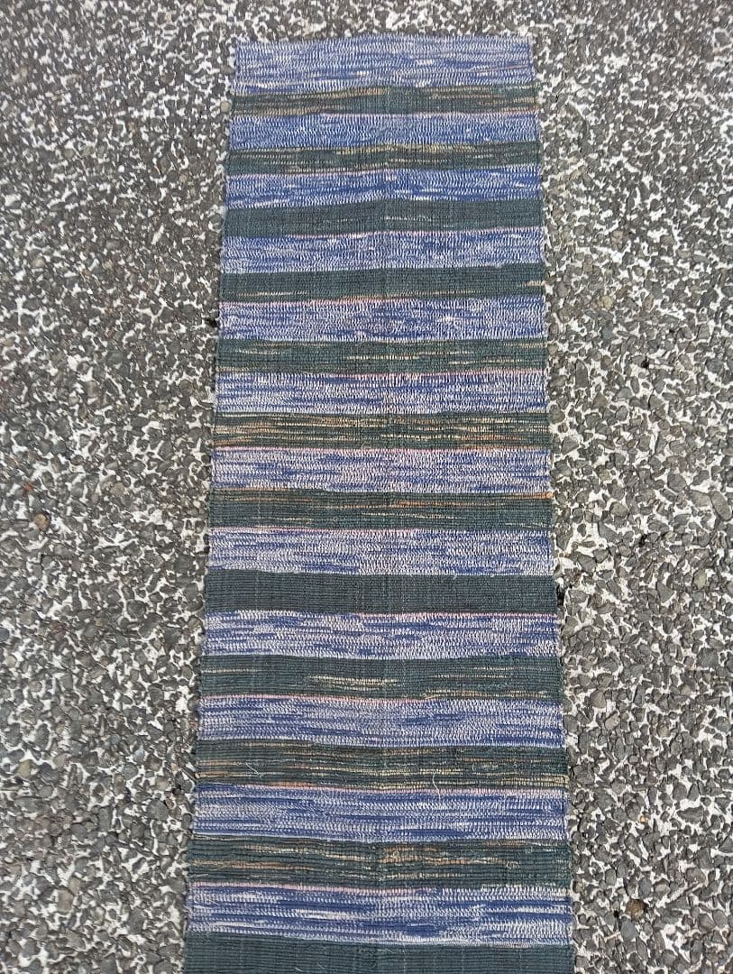 青と緑のストライプ 織物ランナー、裂織