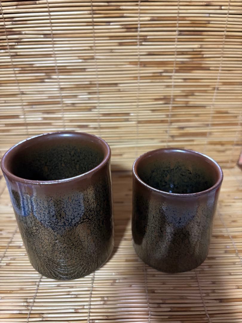 瀬戸市出身　加藤孝俊作　真玉園　箱入り　油滴天目　夫婦お湯呑み