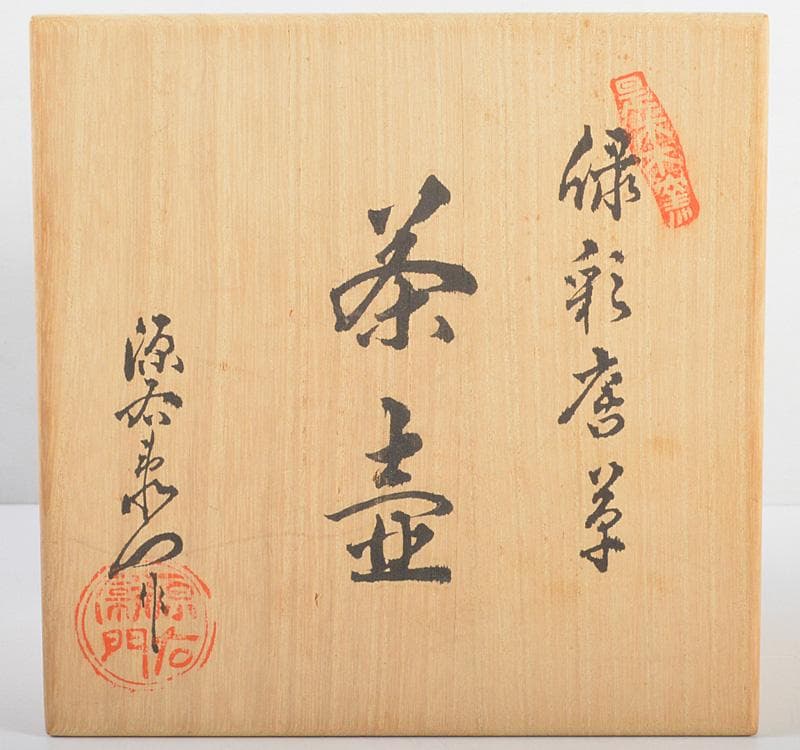 茶道具 有田焼 館林源右衛門 緑彩 唐草文 錫口 茶壺 共箱 F R4621