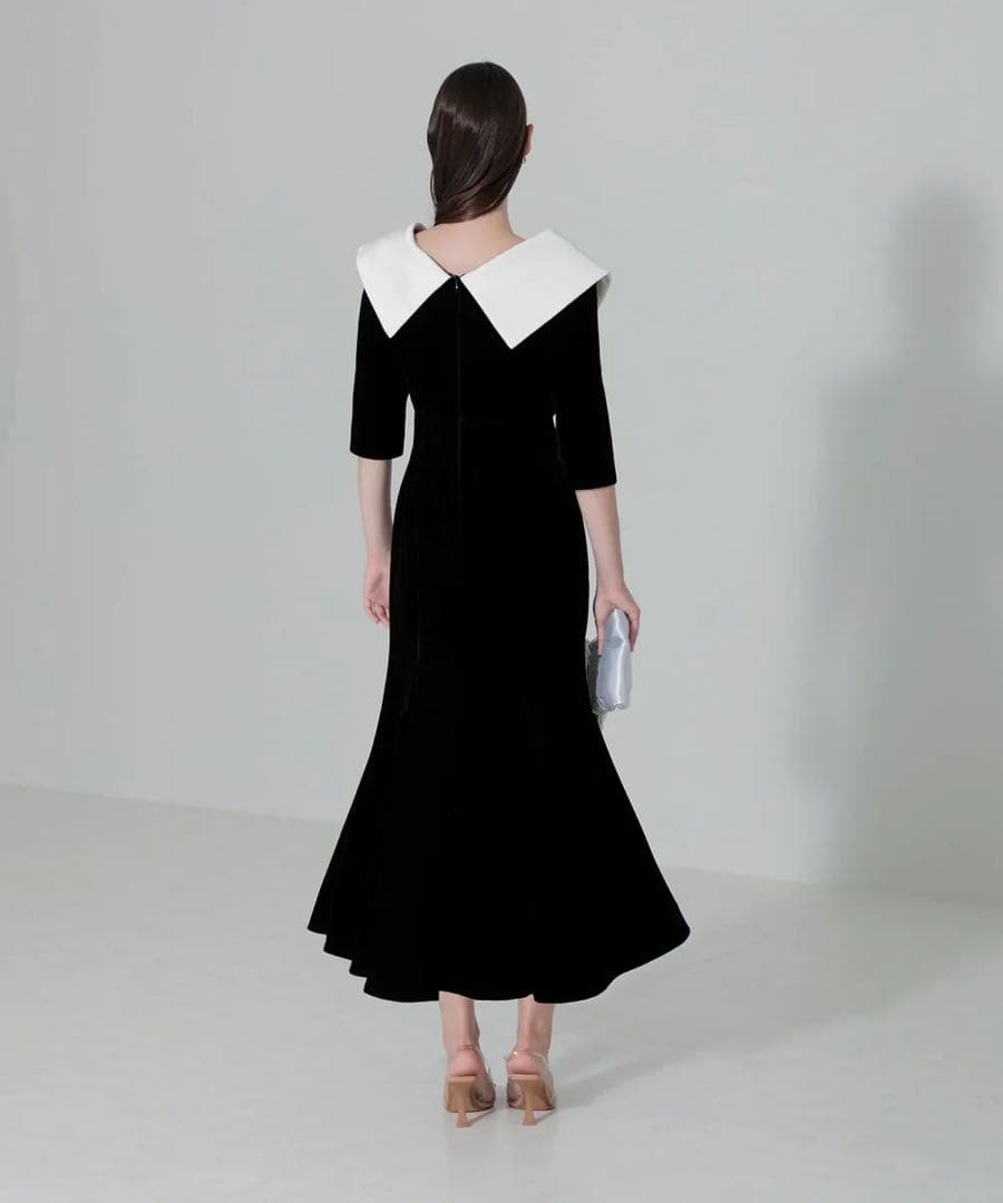 【美品】Leja Sアシンメトリービッグカラー ベロア マーメイドドレス 結婚式