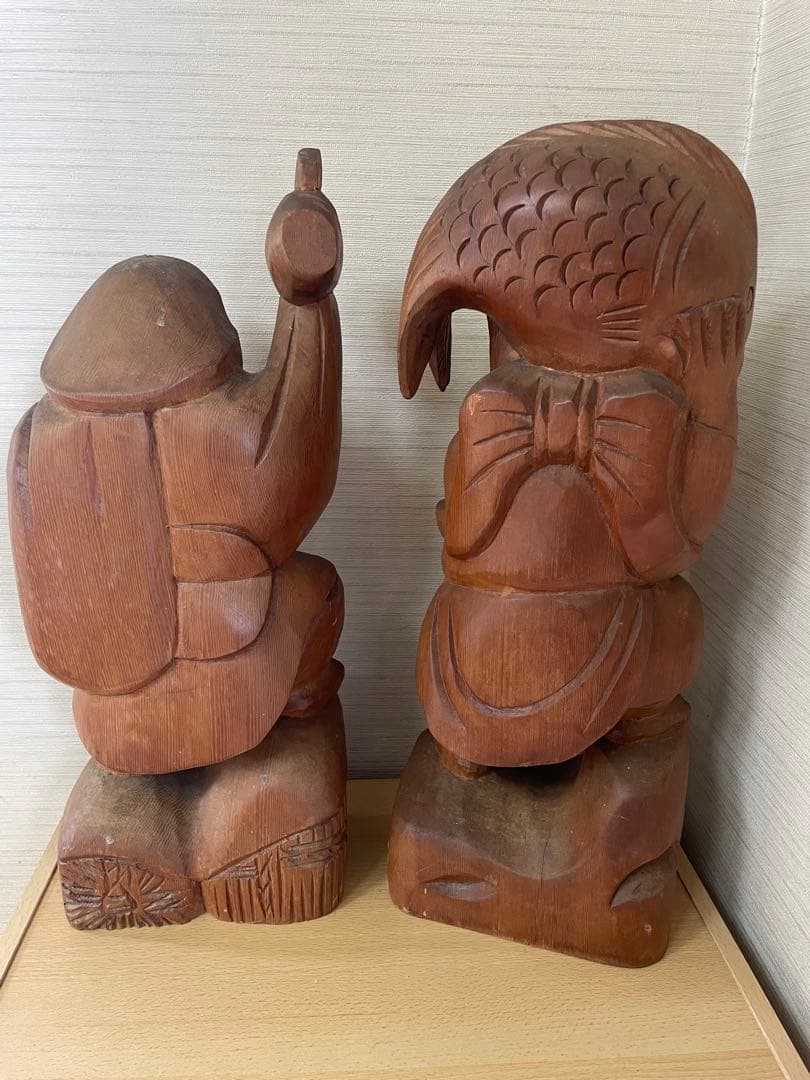 木製 福の神像 2体セット 約40-50cm