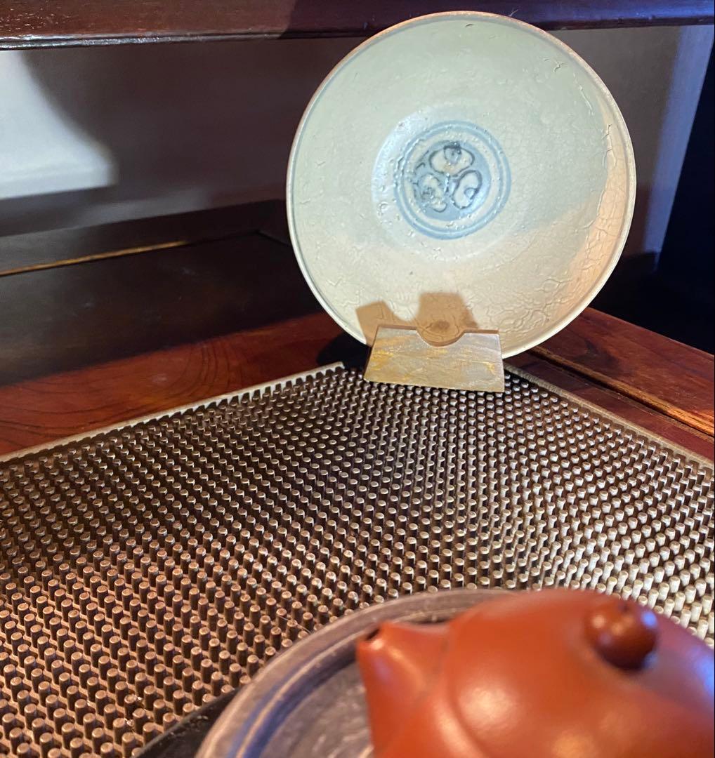 中国汕頭・スワトウ染付絵皿 鑑賞台付 沈船品・ヴィンテージ レア