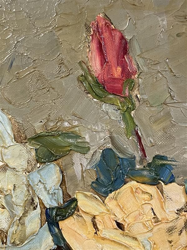 「真作」岡部忠之『薔薇 』静物画　油彩画　額装　サイン有り　10号