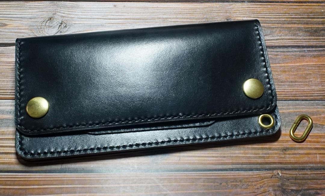 ロング トラッカーウォレット 馬革 二層 ブラック 真鍮 トラッカーウォレット