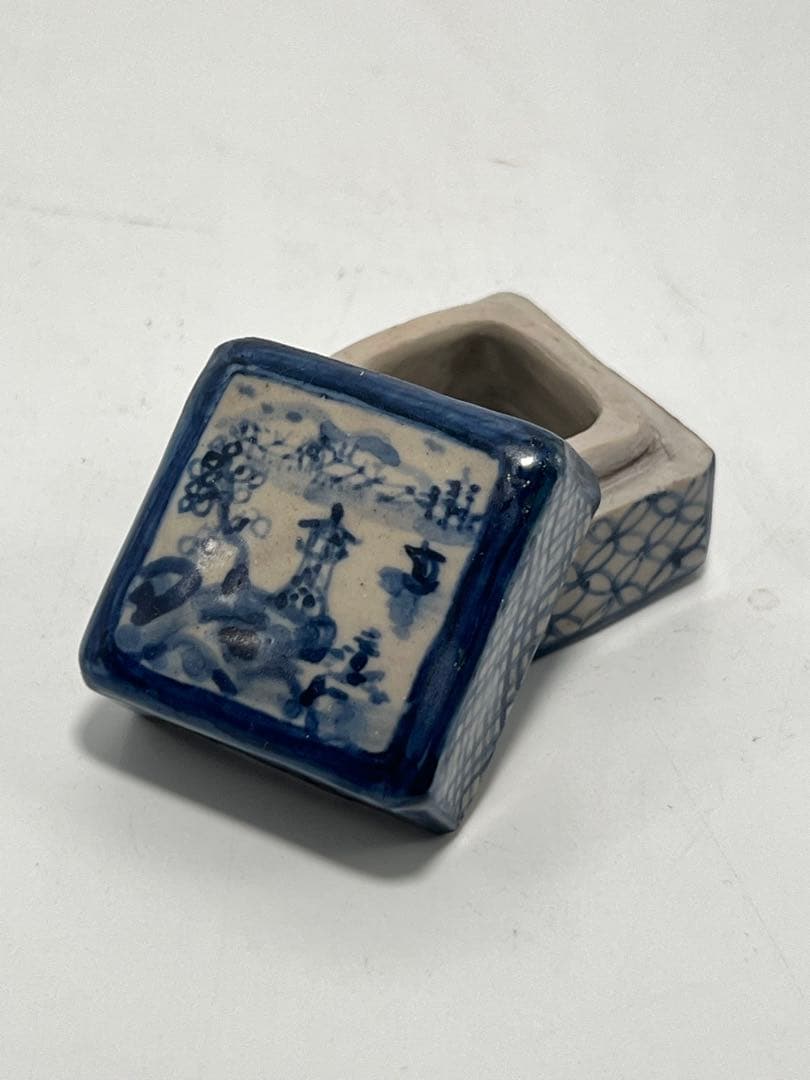 極上 古美術　染付香盒 M--006