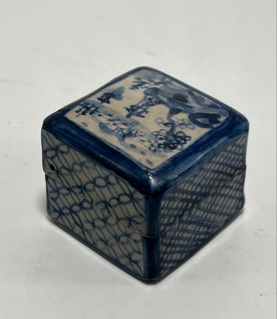 極上 古美術　染付香盒 M--006