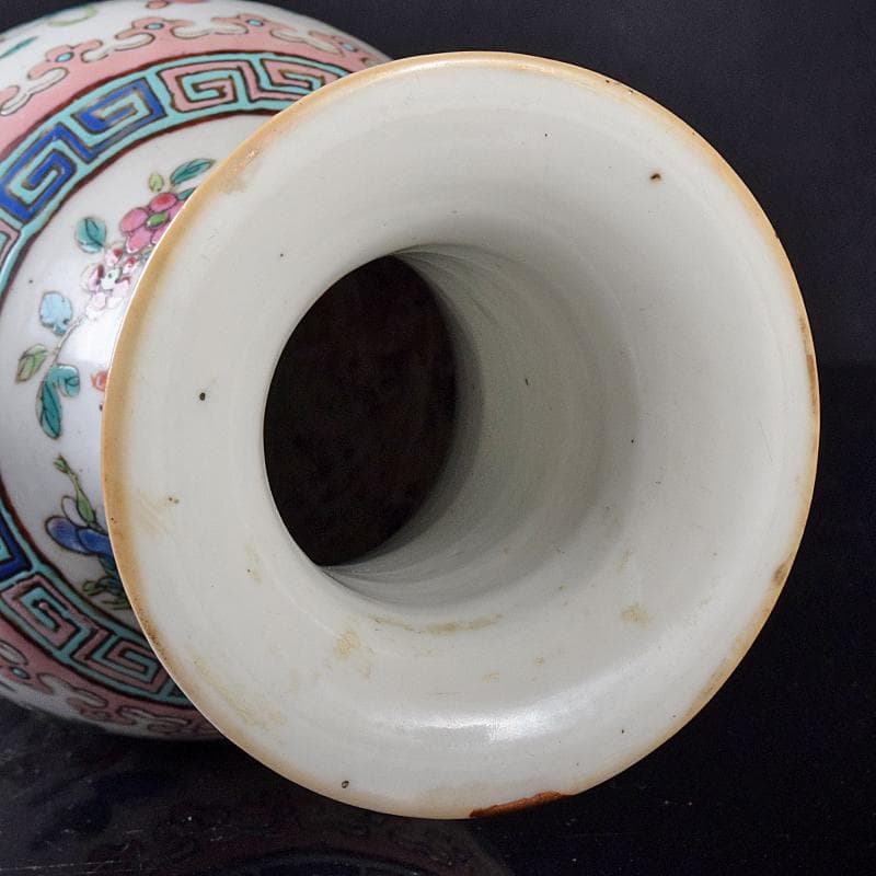 中国　南京　粉彩　花文瓶　時代箱付　M　R8180