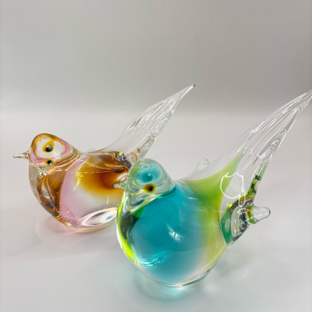 マルティグラス 鳥 置物 2体セット ガラスアート オブジェ