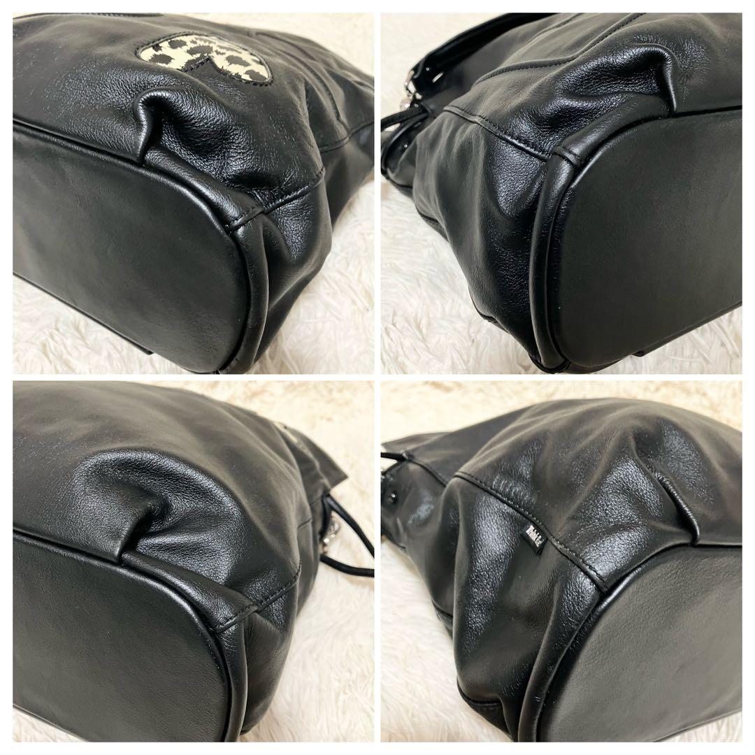 【美品】 シンクビー 巾着 2way ラインストーン レザーブラック