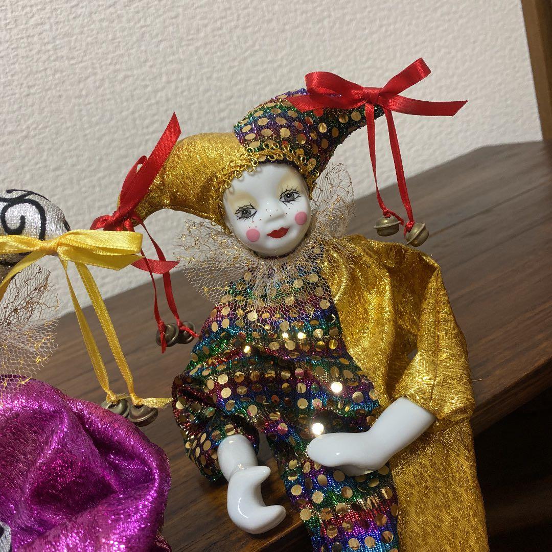 ピエロ 陶器製 人形 2点セット 道化師 アンティーク ヴィンテージ