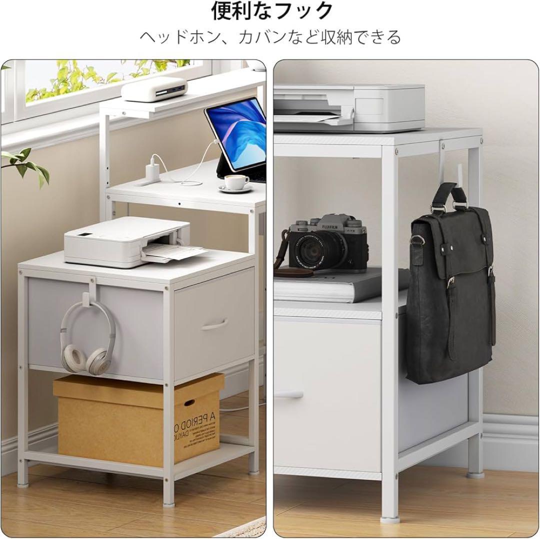 パソコンデスク ゲーミングデスク ラック＆コンセントプリンター台付き(ホワイト)