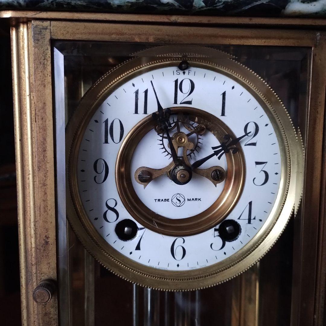 ぬ*.様 アンティーク 精工舎 大理石 4面ガラス 時報打ち 置時計 ゼンマイ