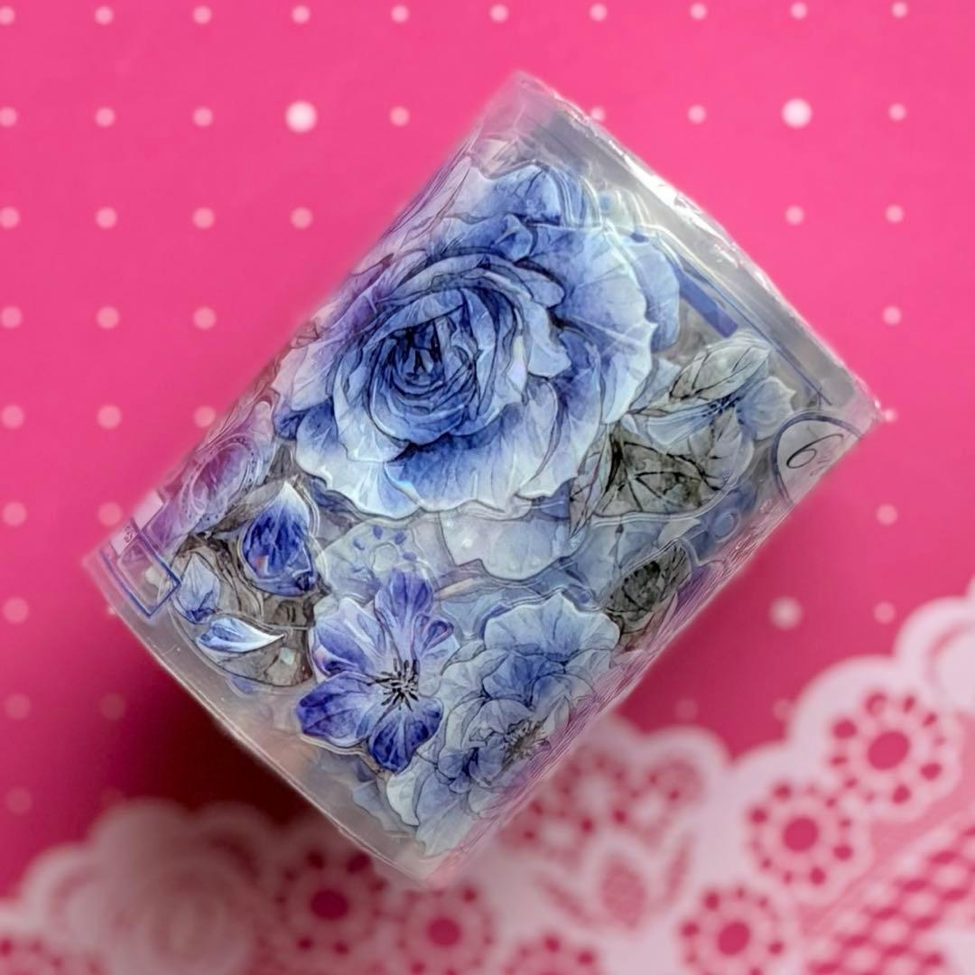 贝壳光 旧蓝笺 ダイカット加工 6cm×5.2m 海外マスキングテープ　花　バラ
