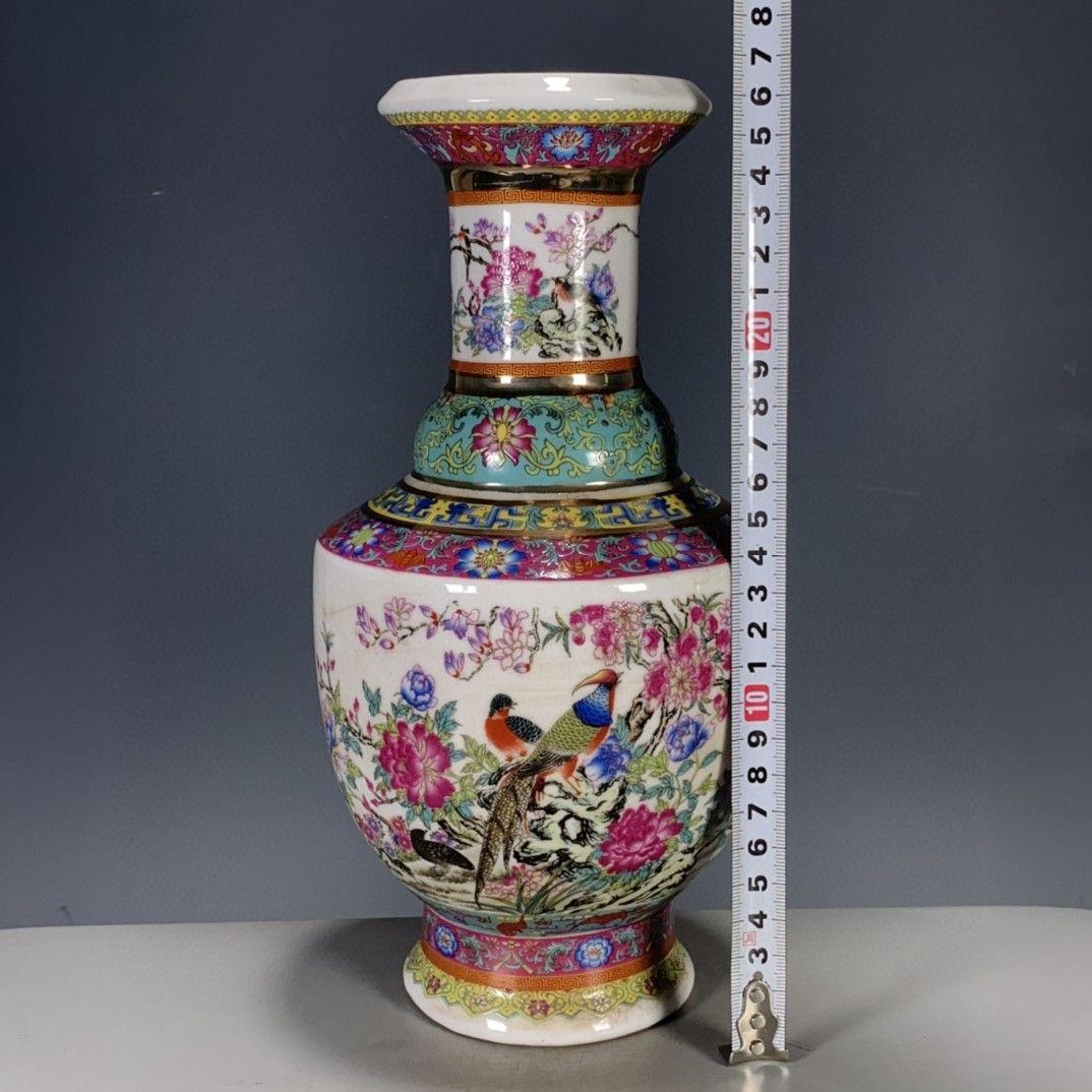 清代乾隆粉彩花鳥花瓶 景徳鎮 陶磁器 装飾品 現代工芸品美術品 置物