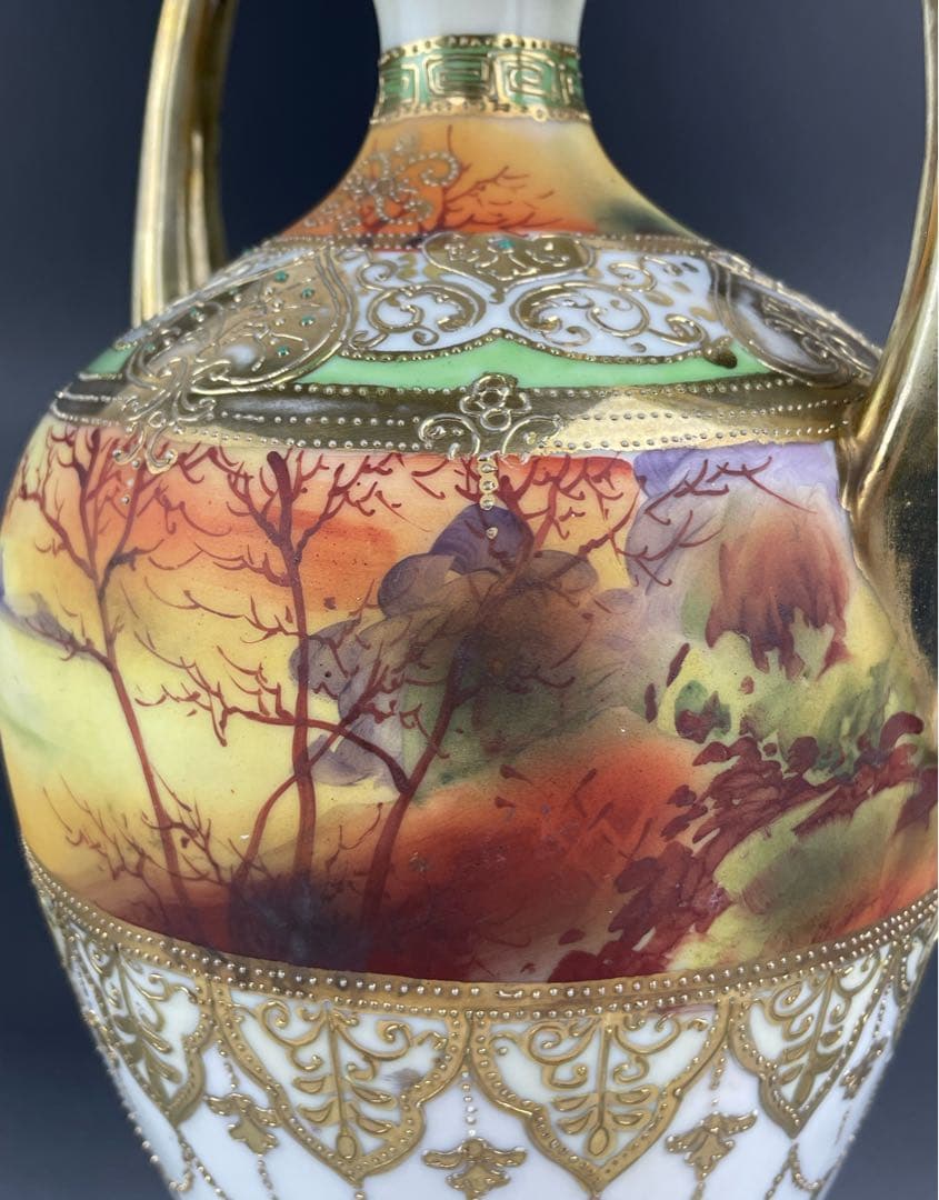 希少】オールドノリタケ 26．8㎝ ガレ風夕景紋 アールヌーボー 花瓶