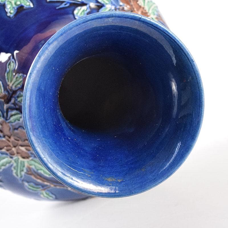 中国 景徳鎮製 藍釉法花花鳥文瓶 唐木台・箱付 V 8055C - メルカリ