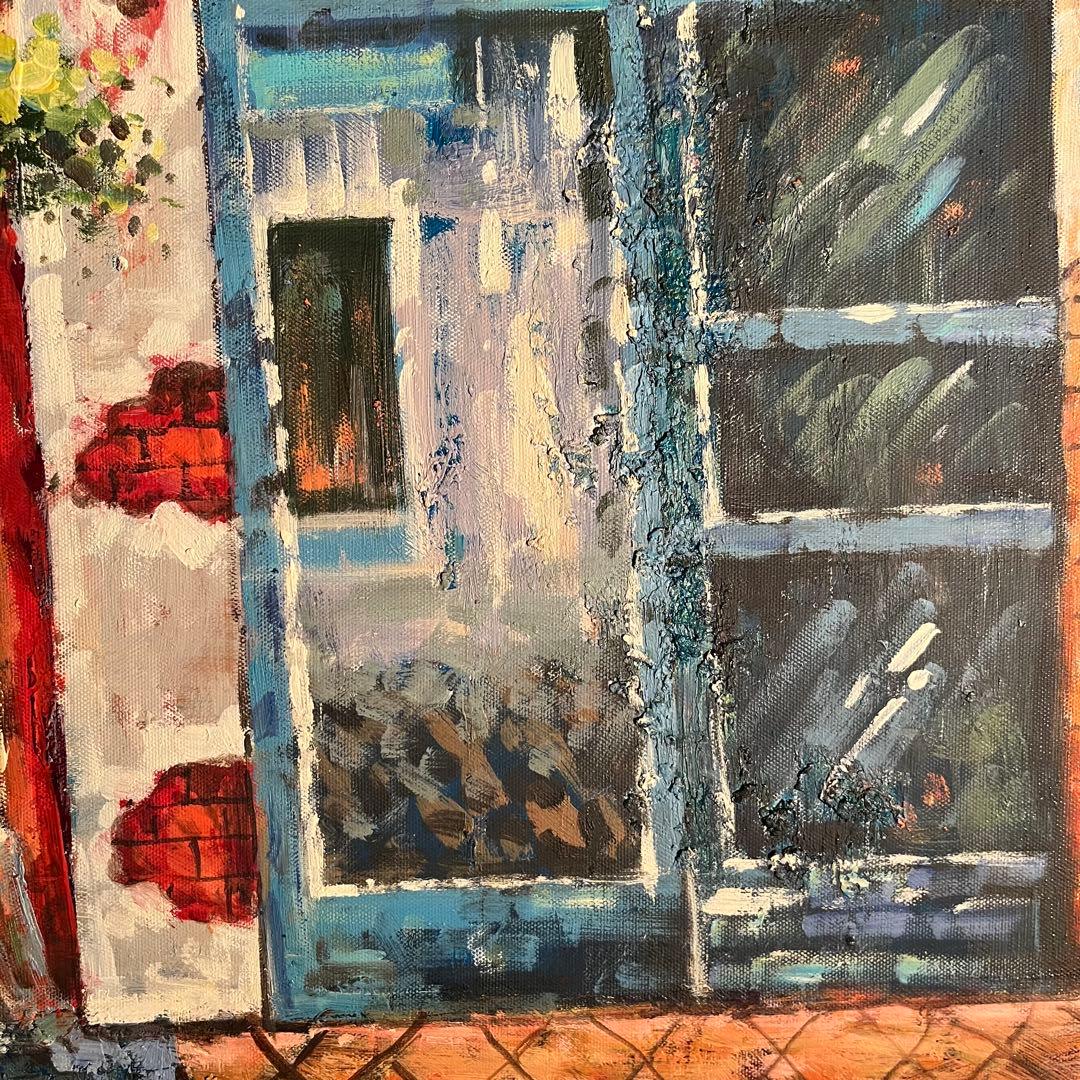 手書き油絵 パリの街角 額付き インテリア 油彩画