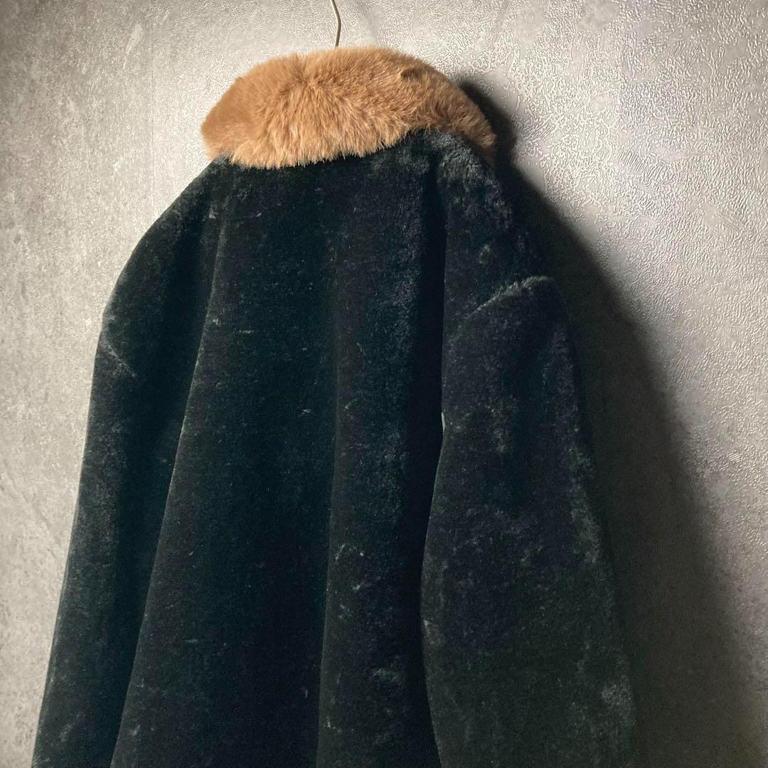 vintage ファーコート　フェイクファー　黒　ブラウン　レトロ