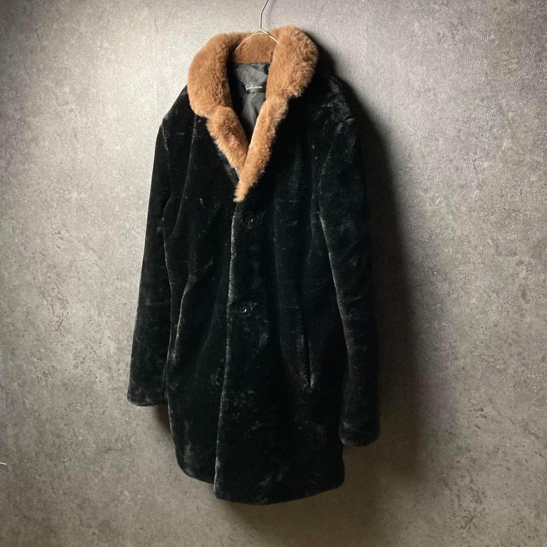 vintage ファーコート　フェイクファー　黒　ブラウン　レトロ