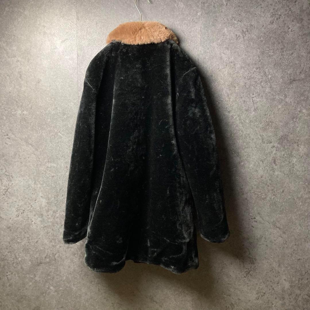 vintage ファーコート　フェイクファー　黒　ブラウン　レトロ